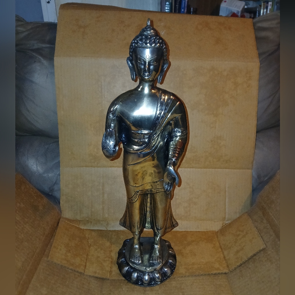 Standing Buddha Statue in Metallic Finish XLarge 21" Tall weighes 15 to 20lbs